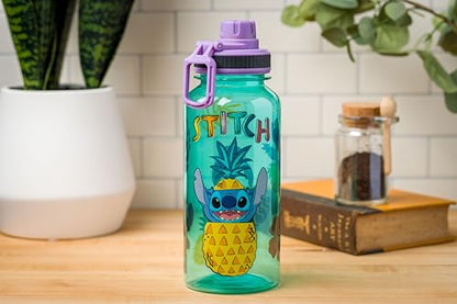 Silver Buffalo Disney Lilo and Stitch Pineapple, Plastic Water Bottle, 32oz | Twist Spout, Includes Sticker Set, You Stick Yourself, 0.95 Liters - color: Lilo and Stitch Pineapple