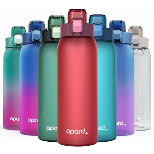Opard Zip 30oz Plastic Water Bottle Dishwasher Safe, Leakproof Flip-Top Lid, BPA Free Tritan, Wide Mouth Reusable Sports Water Bottle for Gym Hiking Commuting Outdoor Travel and School - color: Cranberries Red, style: 30 Ounces