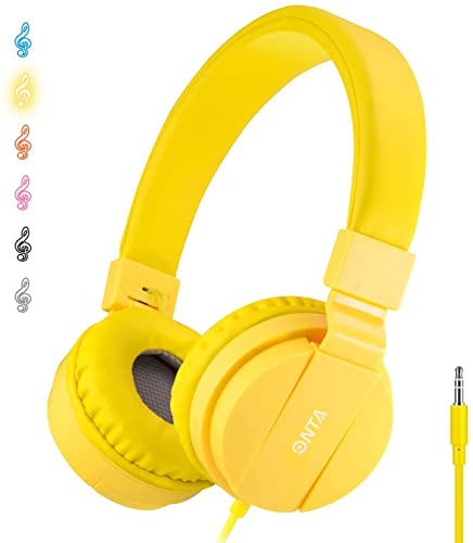 ONTA Kids Wired Headphones with Cord - School Student Headset, Toddler Earphones, Safe Volume, 3.5mm Jack, On-Ear for iPad, Tablet, Laptop, Travel, Yellow - color: Yellow