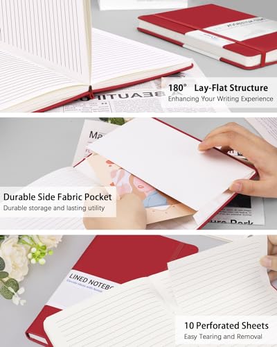 Dynta Hardcover Journal Notebooks, 10 Packs A5 Lined Journals Bulk for Writing 200 Pages/100Sheets, 8.4 x 5.8 inch, Classic Ruled Notebook for Work/Travel/College/Note Taking(Red) - color: Red