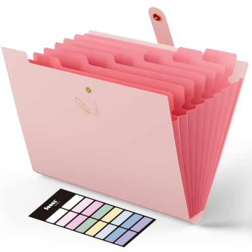 Sooez Aesthetic 8 Pocket Accordion File Organizer, Pastels Expanding File Folder for Important Document with Labels, Portable Receipt Bill Paper Organizer for Office School Supplies, Letter Size Pink - color: Pink