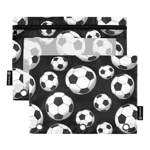 Pencil Pouch for 3 Ring Binder, Soccer Balls Large Pencil Case Clear Window Pen Bag, Zipper Binder Pouch Accessories for Office School Supplies, 2 Pack - color: A026, size: 9.84 x 7.08 x 0.19 in