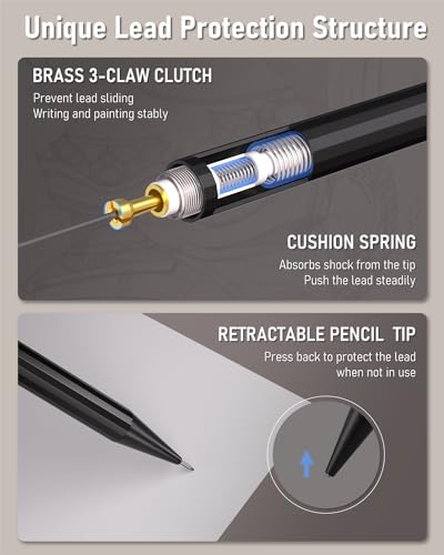 Four Candies Metal Mechanical Pencils 0.5 & 0.7 mm, 2PCS Mechanical Pencils with Dual Spring, 8 Tubes Lead Refills, 2PCS 4B Erasers and 18PCS Eraser Refills, Mechanical Pencil Set for Writing Drawing