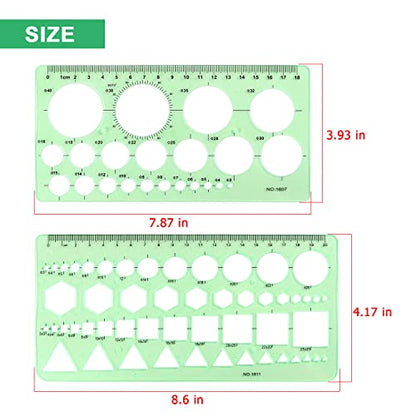 Tamaki Circle Template, Geometric Drawings Stencils, 2 Pack | Scale Drafting Digital Drawing Set for Office and School, Building Formwork Drawings Templates