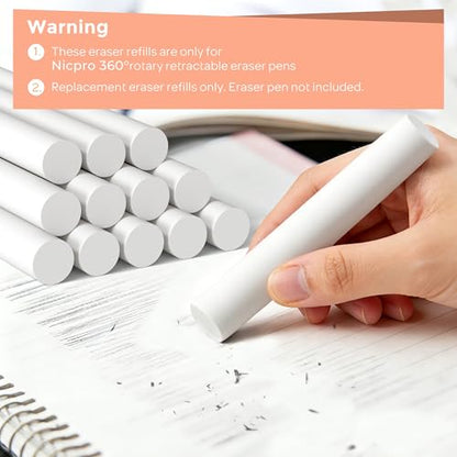 Nicpro 12 Pack TPE Rotary Retractable Pen Eraser Refills | Powerful Erasing, Break-Resistant Replacement Refill for Twist Pen Erasers for School Students Drafting Writing Daily Study - color: White