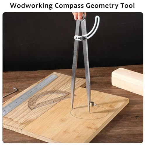 Compass Geometry Tool, Drawing Compass, Professional 12 Inch Large Compass with Wing for Woodworking, 6 Inch Protractor, 12 Inch Ruler for Carpenter, Drafting - size: 12 inches
