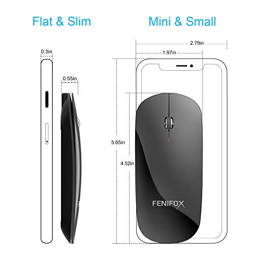 FENIFOX Wireless Bluetooth Mouse, Ultra-Thin Flat and Slim Silent USB-C Rechargeable Travel Mini Portable Mouse for Mac iPad Laptop MacBook Tablet Chromebook - Black - color: Black