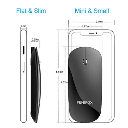 FENIFOX Wireless Bluetooth Mouse, Ultra-Thin Flat and Slim Silent USB-C Rechargeable Travel Mini Portable Mouse for Mac iPad Laptop MacBook Tablet Chromebook - Black - color: Black