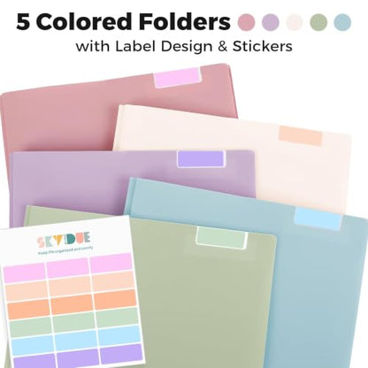 SKYDUE Folders with Pockets and 3 Prongs, 5 Pack Plastic Pastel Pocket Folders, 9.7" x 11.5", Muted - color: Muted