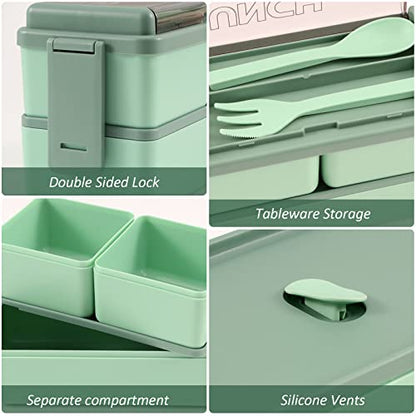 CHZZMS 2 Pack Bento Box Adult Lunch Box,49OZ Leakproof Eco-Friendly Stackable Bento Lunch Box Meal Prep for Dining Out, Work, Picnic, School (green+pink) - color: green+pink