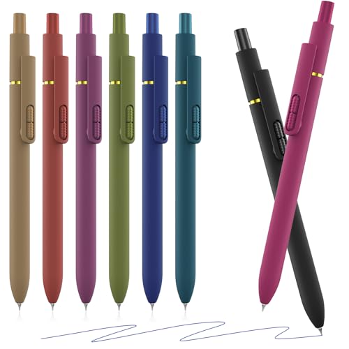 8 Pack Blue Gel Pens with Fidget, Quick-drying Blue Ink No Smudge | 0.7mm Fine Point Smooth, Long-Lasting Ink, Soft Grip Retractable Pens for Journaling School Office, Gift for Women Men Nurse - color: Vintage -Blue Ink-8Pcs