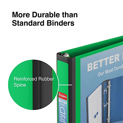 Staples Better View 1-Inch D-Ring Binder, Green – Durable 3-Ring Binder with Clear Overlay for School & Office - color: Green, size: 1-Inch, style: 1 Pack