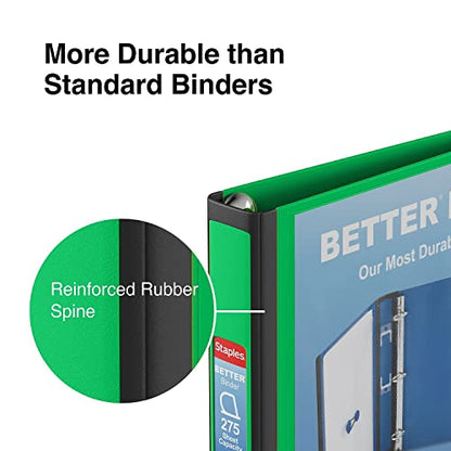 Staples Better View 1-Inch D-Ring Binder, Green – Durable 3-Ring Binder with Clear Overlay for School & Office - color: Green, size: 1-Inch, style: 1 Pack