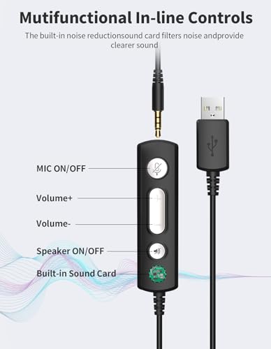 Wired Headphones with Microphone for PC, On-Ear Computer Laptop USB Headset with Noise Cancelling Microphone in-line Control for Home Office Online Class Skype Zoom, (3.5mm + USB)