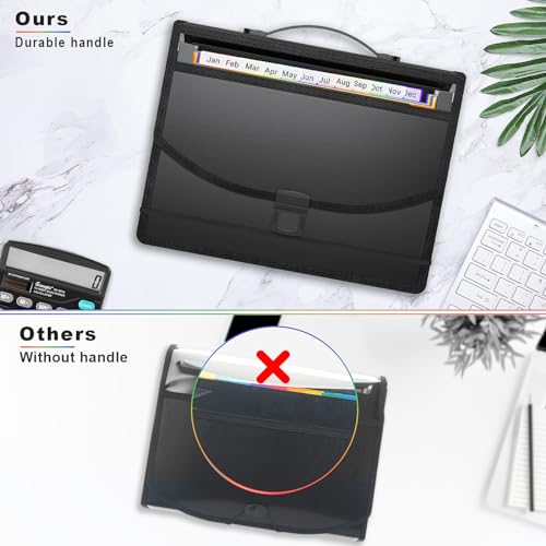 Accordion File Organizer with Handle,13 Pockets Expanding File Folder for Paper/Document/Bill,Portable Filing Box,Visible Window,Quick Search,Expandable Bottom,Large Capacity,A4/Letter Size - size: 12-Pockets