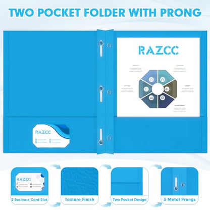 Two Pocket Folders, RAZCC 75 Pack Two Pocket Folders with Prongs, 3 Prong Folders Fit Letter Size Paper, Pocket File Folders for School Office Home Business, Blue - color: Blue