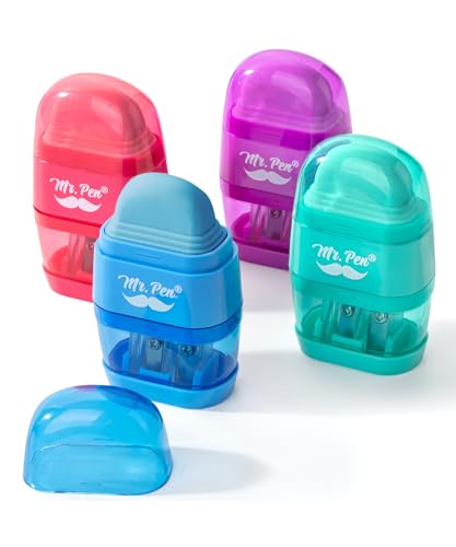 Mr. Pen- Pencil Sharpener & Eraser, 4 Pack | 2-in-1 Manual Sharpeners with Canister, 2 Sharpening Holes for Standard & Jumbo Pencils, Colorful Dual Hole Design for School - color: Colorful Eraser, size: 4 Pack