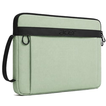 Acer Laptop Sleeve Case for 13.3-14 inch Laptops, Slim Protective Computer Sleeve with Hidden Zipper Pocket, Soft Plush Bubble Padding, Side Handle and Luggage Strap, Travel Laptop Bag, Green | Slim, Soft Bubble Padding, Extra Front Storage, Wrist Strap,