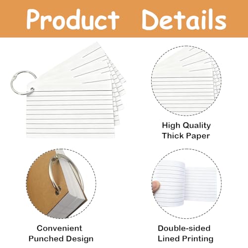 1500 Pcs White Index Cards with Rings, 3x5 Inch Flash Cards Bulk with Holder for Studying, Notecards Lined for Office, Home, School Supplies College, Ruled Index Cards, Double Sided - color: 1500 Pcs (White)