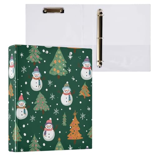 Fustylead Cute Cartoon Xmas Snowmen and Trees 3 Ring Binder, D-Rings 1.5" Hardcover Folder, Fits 200 Sheets of A4 Paper, Durable Clipboard & Clean View with Inside Pockets for School Home Office - size: 12.4x10.63x2.36 Inch-1 Pack