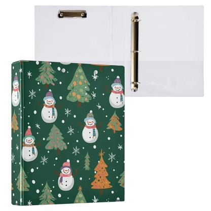 Fustylead Cute Cartoon Xmas Snowmen and Trees 3 Ring Binder, D-Rings 1.5" Hardcover Folder, Fits 200 Sheets of A4 Paper, Durable Clipboard & Clean View with Inside Pockets for School Home Office - size: 12.4x10.63x2.36 Inch-1 Pack