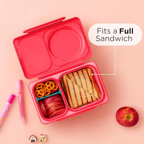 Omie OmieBox UP bento Box for Kids | Insulated Lunch Box | Leak Proof Vacuum Insulated Thermal Food jar | Cooler ice Pack | 2 Compartments (Cherry Pink) - color: Cherry Pink