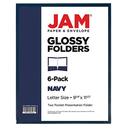 JAM PAPER Laminated Two Pocket Glossy School Folders - Letter Size - High Gloss Navy Blue - 6/Pack - color: Navy Blue, size: Pack of 6 Folders