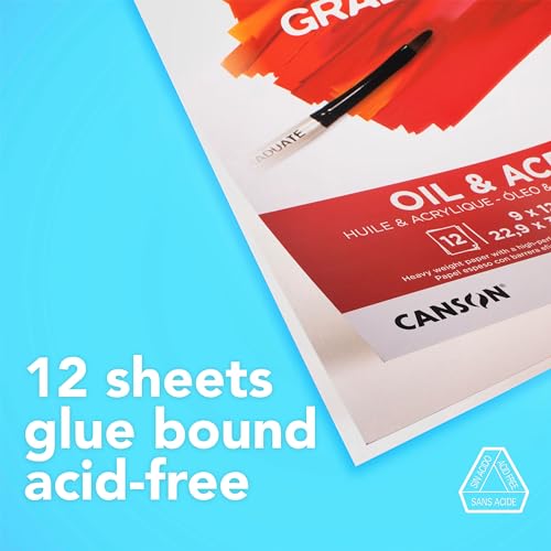 Canson Graduate Oil and Acrylic Paint Pad, Foldover, 9x12 inch, 12 Sheets | Artist Paper for Adults and Students - Oil, Acrylic, Mixed Media and Painting - size: 9x12 inch