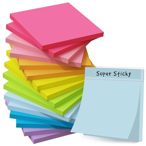 Sticky Notes 3x3 in,8 Bright Colors,16 Pack Colored Sticky Notes Pads, Self-Stick, Recyclable, and Reusable Sticky Notes - Easy to Post for Office, School, Home