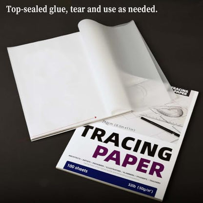 SEMLEART 8.5” X 11” TRACING PaperTracing Paper Pad for Drawing, 100 Sheets, 50gms Translucent Vellum Paper, for Sketching, Preliminary Drawing, Image Overlays (2pack, 8.5×11in) - size: 8.5×11in-2