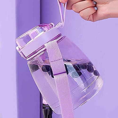 Kawaii Water Bottle with Straw 45oz with Two Ways to Dinking Modern Cute Water Jug With Strap for Women/Teen Girl/School, Purple - color: Purple