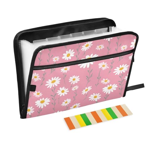Daisy Flower Expanding File Pocket Folder Organizer Pink Print Accordion File Organizer 13 Pockets Expanding File Folders Portable Bill Receipt Organizer - color: Daisy Flower Pink Print