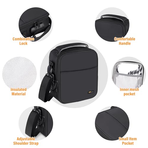 Lockable Lunch Box with Combination Lock，Insulated Lunch Bag Reusable Leakproof Cooler bag For Travel Work (Black)