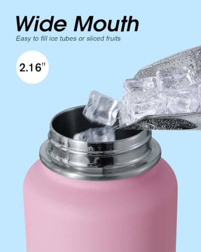 Coolflask 40 oz Water Bottle Insulated with Straw & 3 Leakproof Lids | Water Flask Stainless Steel Triple-Wall Vacuum,Cold 48+h,Dishwasher Safe,Wide Mouth, BPA-Free,Carrier Bag,for Gym,Hiking - color: Bubblegum Princess, size: 40 Ounces