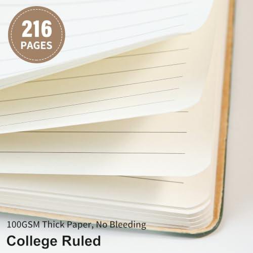 Lined Journal Notebook for Work College Ruled Notebook 5.79" x 8.27" A5 PU Leather Daily Journaling Notebook 216 Pages for Women Men Daily Writing Business School Travel Gift (Khaki) - color: 01-Khaki-1pack, style: A5 Lined 216pages