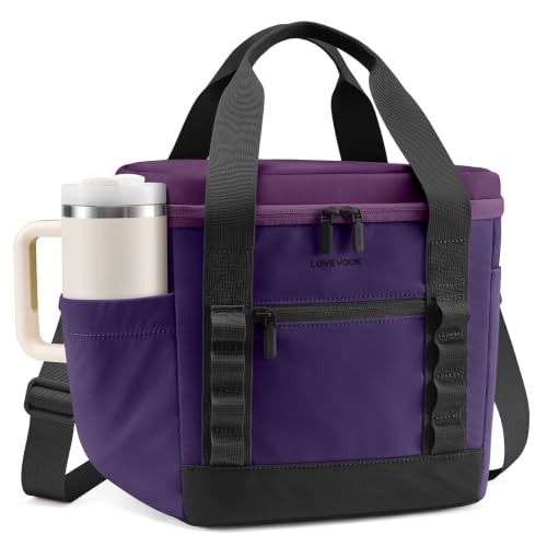 LOVEVOOK Insulated Lunch Bag for Women men, Large Leakproof Adult Lunch Box | 180° Wide Opening, Fits 40oz Cup, Heat-Sealed Leakproof, 4-Layer Thermal Insulation, Multi-Functional DIY Webbing - color: Burgundy, size: Large-11L