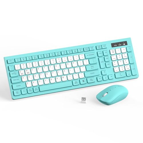 Wireless Keyboard and Mouse Combo, Full-Sized Quiet Wireless Keyboard and Adjustable DPI Mouse, 2.4GHz USB Receiver, Keyboard and Mouse for PC, Windows, Desktop, Laptop (Tiffany Blue and White-B) - color: Tiffany blue and white-B