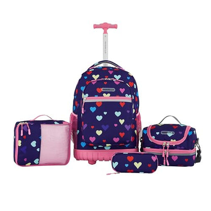 Travelers Club 4 Piece Rolling Backpack Set With Accessories,Heart - color: Heart