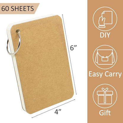 zmybcpack 6 Pack 4x6 Inch Blank Flash Cards with Binder Rings | Blank Easy Flip Index Card Mini Study Note Cue Cards for Studying, 60 Sheets Each Pack - size: 4"x6"(6pack Blank,Cream)