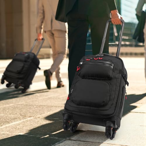 Rolling Backpack with Wheels – Airline Approved Underseat Carry-On Luggage 18x14x8, Water-Resistant Personal Item Bag with 2 Extra Replacement Wheels, Fits 15.6 Inch Laptop, Travel Backpack for Men