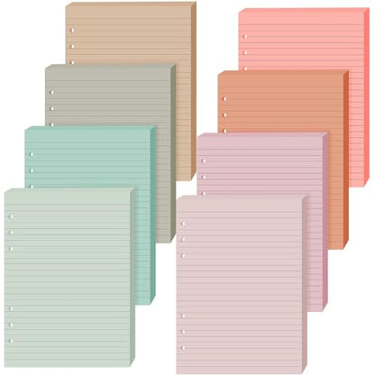 PerKoop 8 Pack Lined Refill Paper A5 Colored 6 Ring Binder Planner Inserts 6 Hole Notebook Refills Paper 8.2 x 5.8 Inch Loose Leaf (Bohemia) - color: Bohemia