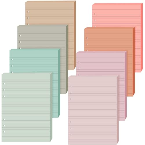 PerKoop 8 Pack Lined Refill Paper A5 Colored 6 Ring Binder Planner Inserts 6 Hole Notebook Refills Paper 8.2 x 5.8 Inch Loose Leaf (Bohemia) - color: Bohemia