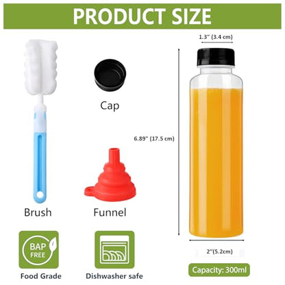 zmybcpack 12 Pack 10oz/300ml Plastic Juice Bottle With Caps Dishwasher Safe | Plastic Smoothie Bottles, Reusable Fridge Drinking Bottle with Lid for Juice, Milk and Other Beverages - size: 10oz 12pack
