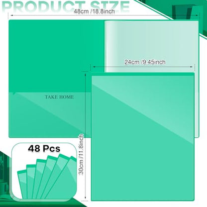 Henoyso 48 Pcs Green School and Home 2 Pocket Folders with 4 Clear Inner Pockets Plastic Heavy Duty Homework Folders Parent Teacher Communication for Student Home Office Classroom,11 x 9 Inch - color: Green