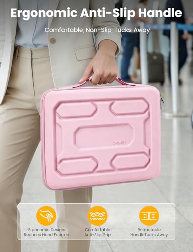 DOMISO Laptop Hard Case 14-14.4 inch Waterproof Shockproof Hard Shell Laptop Sleeve with Handle & Storage Pocket, Compatible with MacBook, HP, Dell,Pink - color: Pink, size: 14 inch