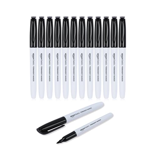 Amazon Basics Fine Tip Permanent Markers for Writing, Drawing, Quick Drying, Office, School, and Home Use, Black, 12 Pack - color: Black, size: 12 Count (Pack of 1)