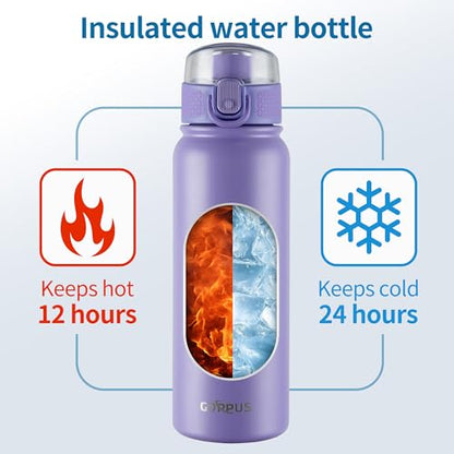 GOPPUS Insulated Water Bottle 20oz Stainless Steel BPA-Free Sports Bottle Ideal for School and Travel Silicone Spout Lid Prevents Leaks, Sweat, and Dust (Purple) - color: Purple