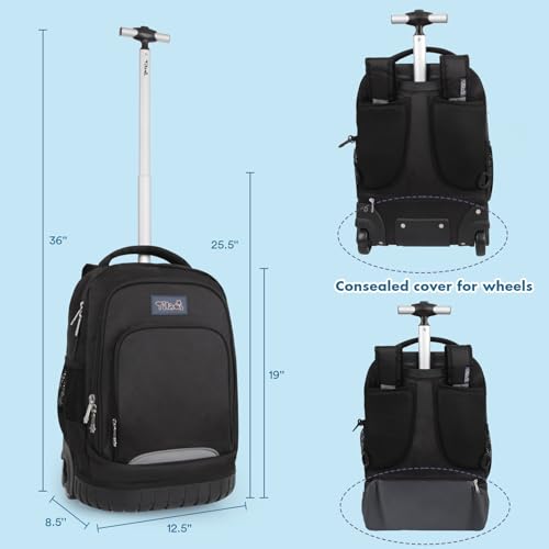 Tilami Kids Rolling Backpack 18 inch Boys and Girls Laptop Backpack, Black - color: Black39