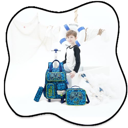 Kids Rolling Backpack with Wheels for Elementary Preschool Students 16inch Boys Travel Luggage Carry on Backpack for Boys Ages 6-8 - color: B Game
