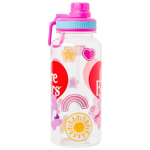 Silver Buffalo Care Bears Good Luck Bear Luck, Plastic Water Bottle, 32oz | Share Bear and Cheer Bear, Grumpy Bear, Twist Spout, Sticker Set, You Stick Yourself, 0.95 Liters - color: Care Bears School Spirit